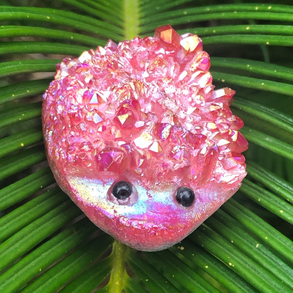 Red aura quartz crystal carved hedgehog buddy